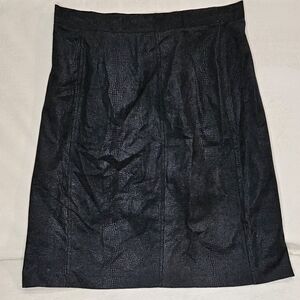 EUC Vintage J.R.S. Faux Snakeskin A-Line Skirt Size 13 ILGWU Made USA Black Text